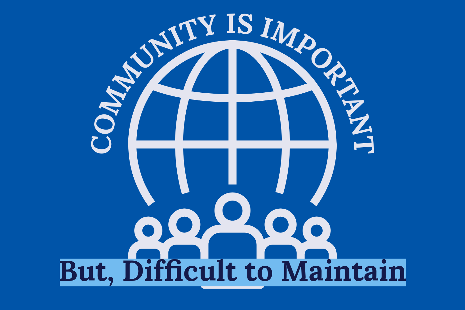 Community is Important but Difficult to Maintain Blog Image The blog title “Community is Important but, Difficult to Maintain” with a globe icon with lines and a group of people icons at the bottom of the globe icon.